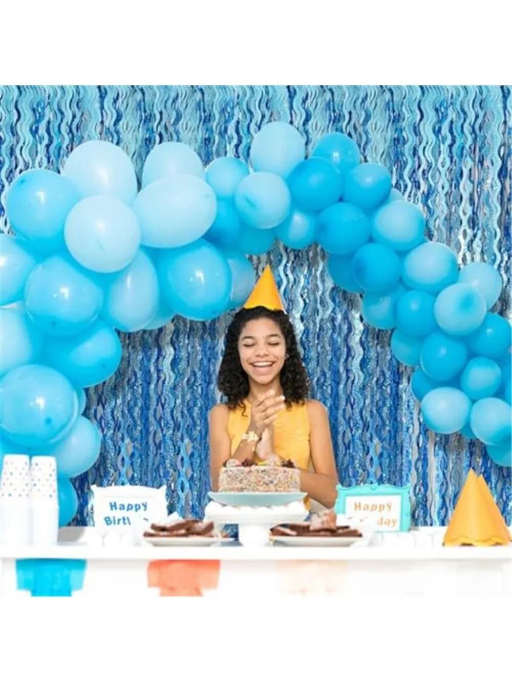 Blue Tinsel Fringe Backdrop Party Streamers Curtain Photo Booth Decor Set